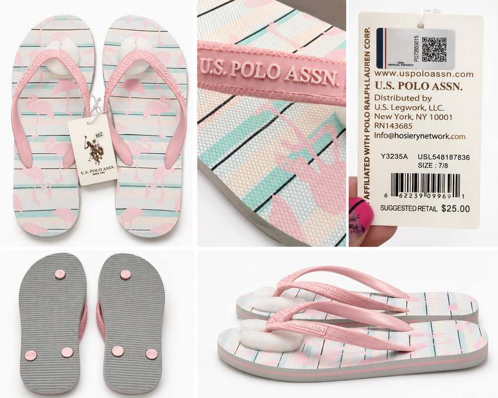 U.S. Polo Assn. Women's Flamingo Print Striped Flip Flop Sandals